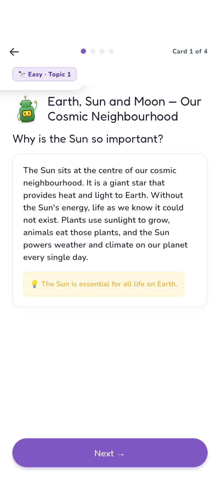 Astronomy Easy Topic 1, Hook card: Earth, Sun and Moon — Our Cosmic Neighbourhood