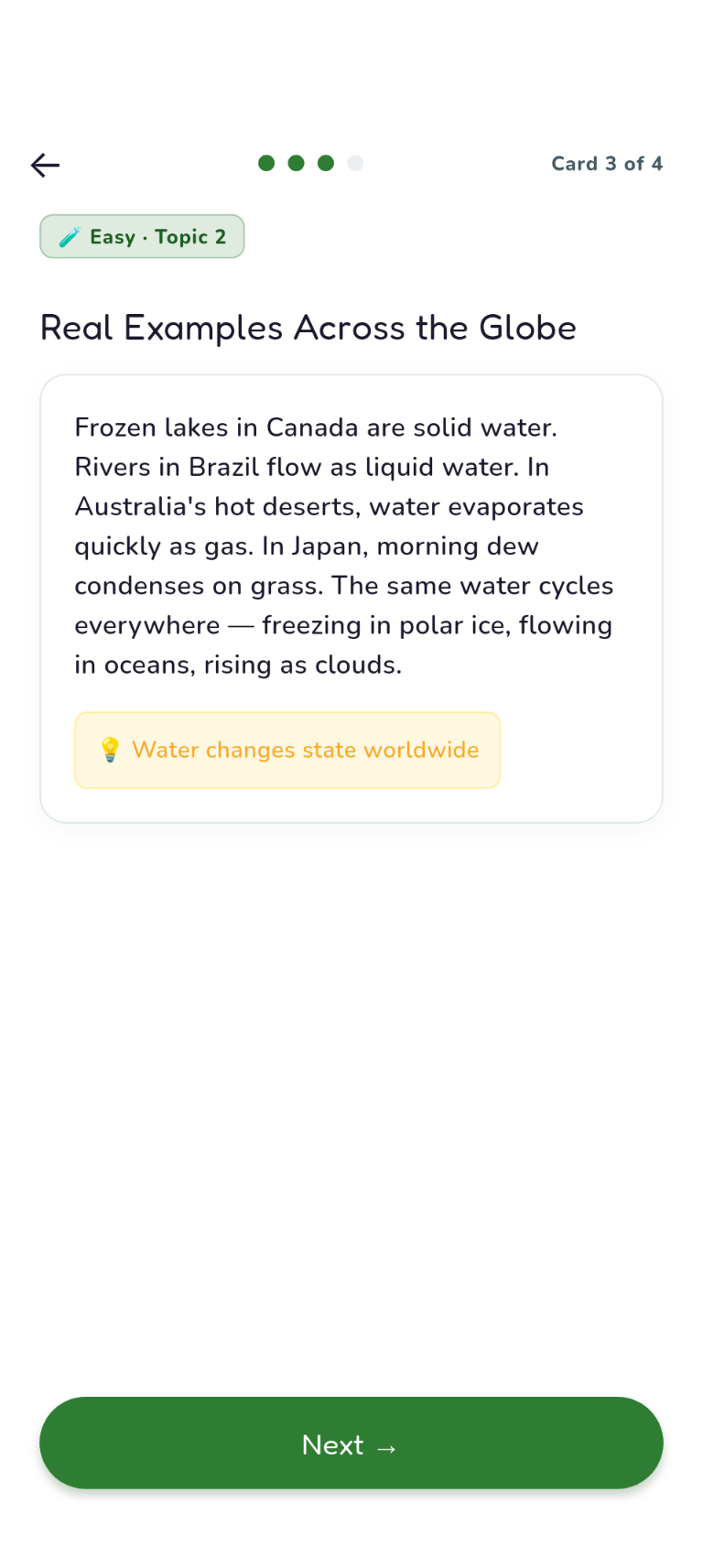 Chemistry Easy Topic 2, Examples card: Real Examples Across the Globe