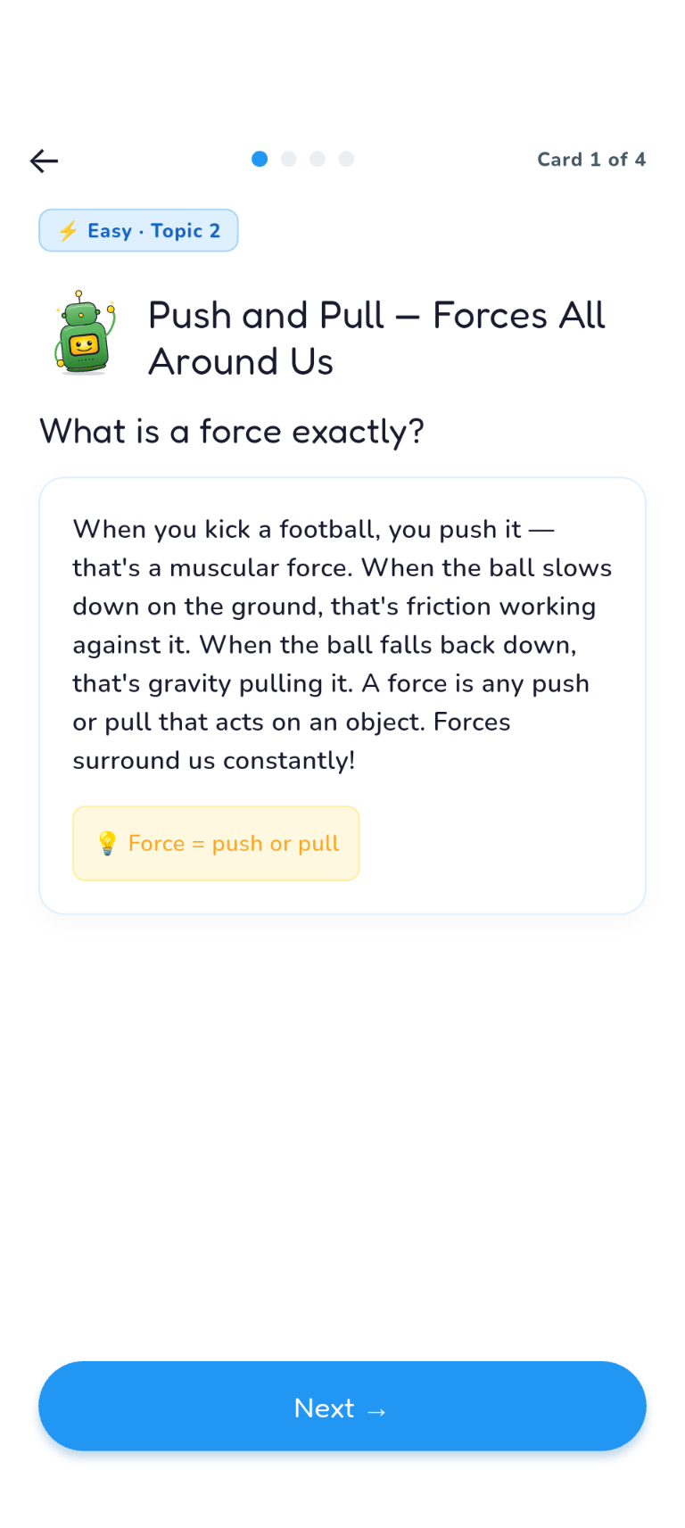 Physics Easy Topic 2, Hook card: Push and Pull — Forces All Around Us
